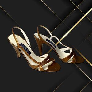 Marie Claire Copper Leather Strappy Stiletto Heels, Size 38
